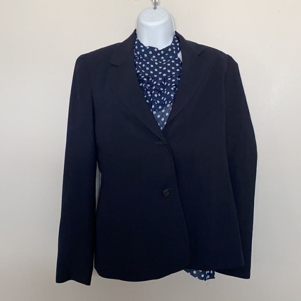 Twentyone Blue w/white dots High Neck Ruffle Top S - Picture 2 of 11